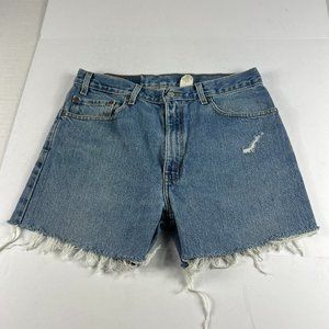 Y2K Levi's Jean Shorts Men's 32* 505 Blue Cut Off Distressed Denim Jorts Tag 34